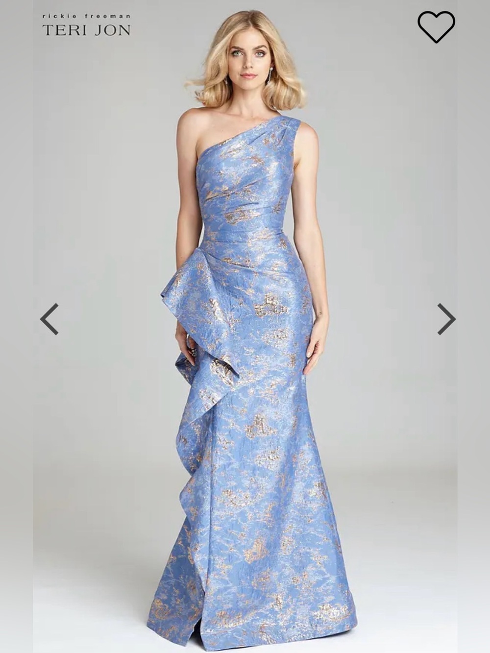 Teri Jon Blue One-Shoulder Maxi Dress
